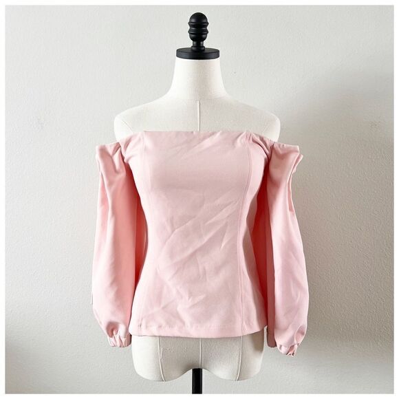 TopShop Baby Pink Off The Shoulder Top Blouse Sz 14 - Picture 1 of 5